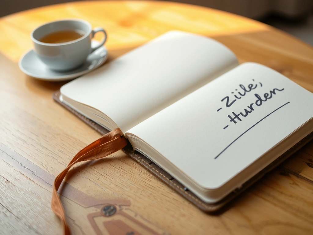 Offenes Notizbuch mit handschriftlichen Notizen zu Zielen und Hürden